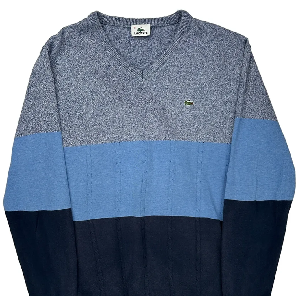 Lacoste Striped Sweater - Small Blue Cotton - Image 5