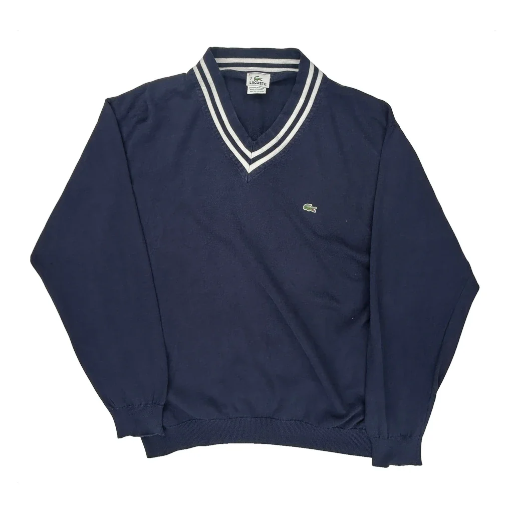 Lacoste V-Neck Sweater - XL Blue Cotton