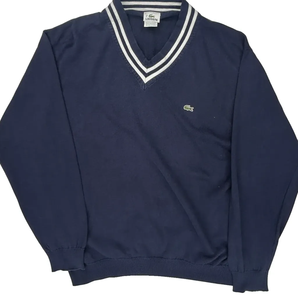 Lacoste V-Neck Sweater - XL Blue Cotton - Image 4