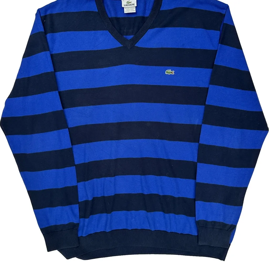 Lacoste Striped Sweater - 2XL Blue Cotton - Image 4