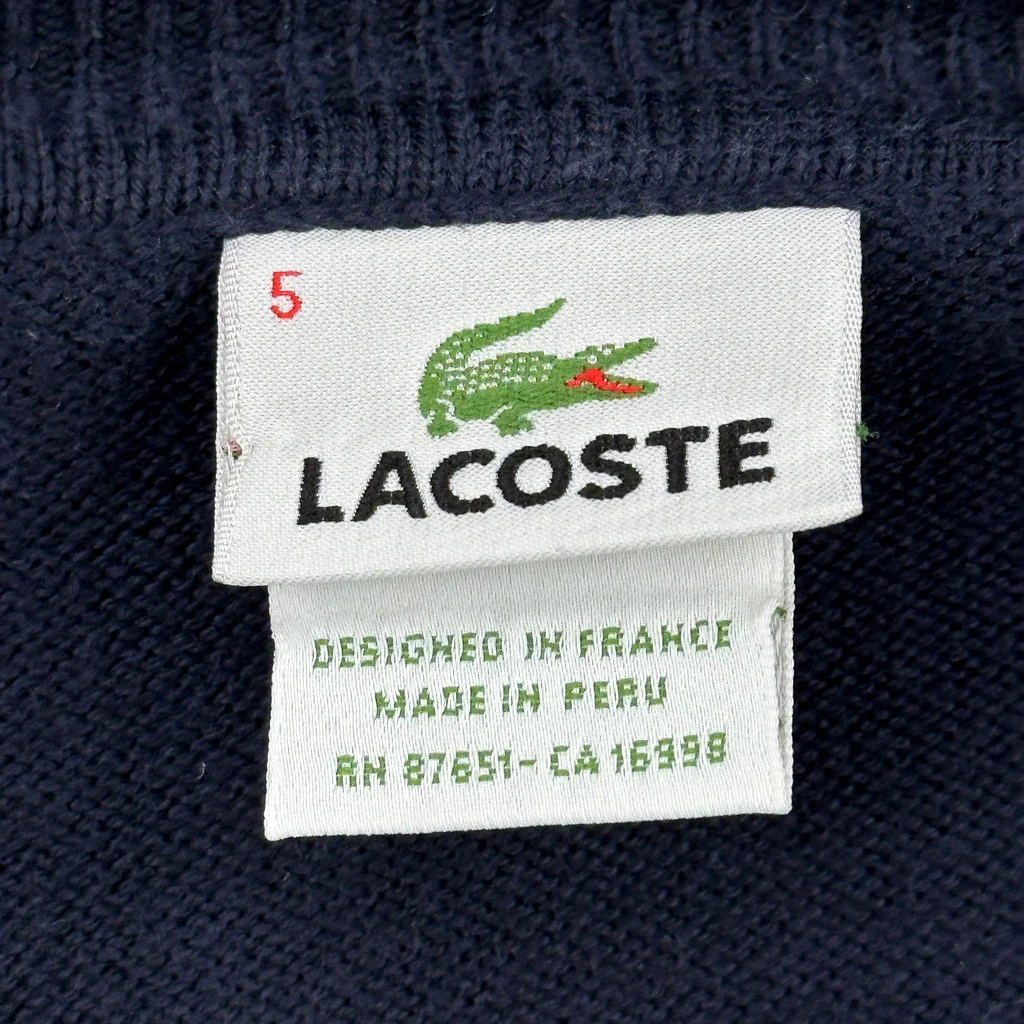 Lacoste V-Neck Sweater - Large Navy Cotton - Image 3