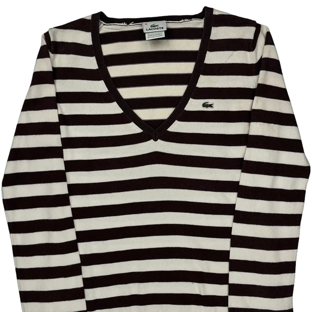 Lacoste Striped Sweater - Small Black & White Cotton - Image 4