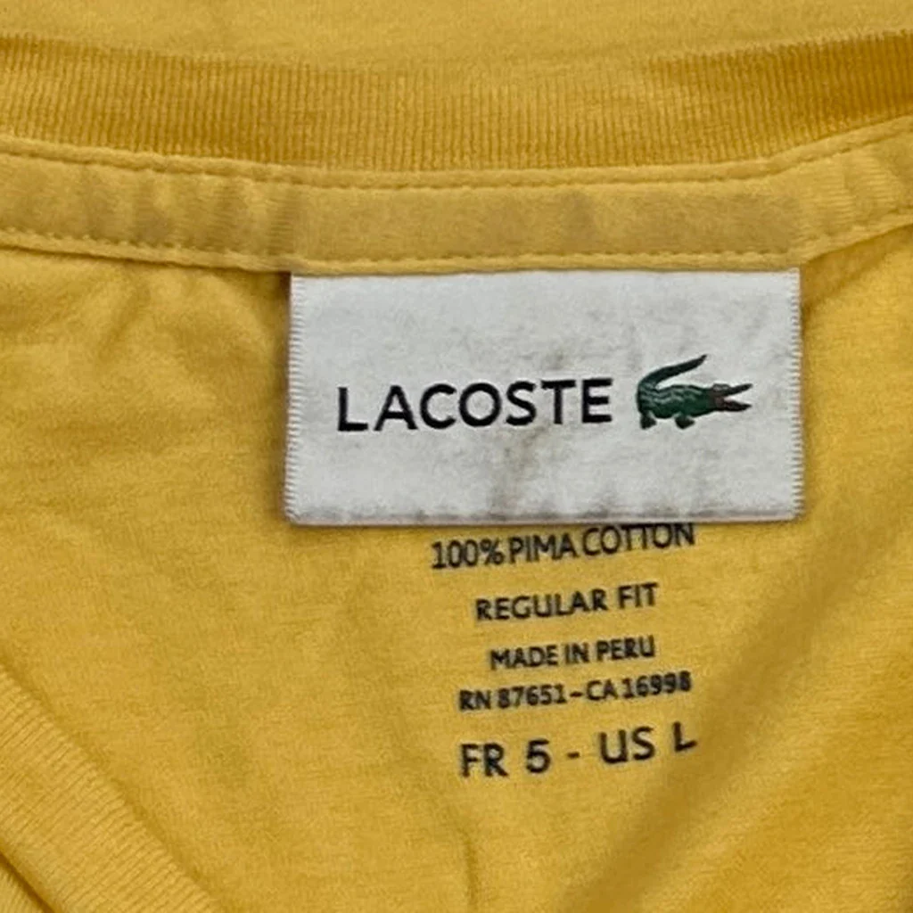 Lacoste T-Shirt - Large Yellow Cotton - Image 4
