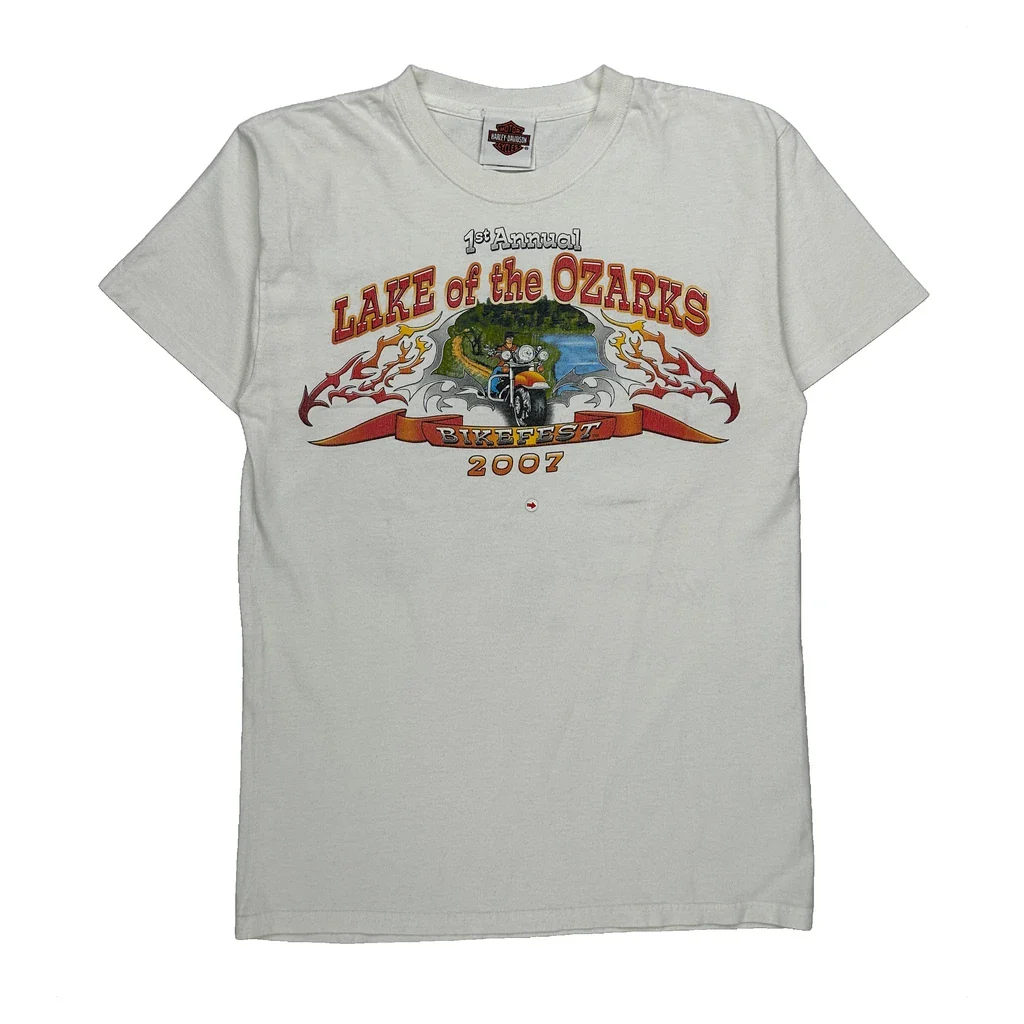Lake Of The Ozarks Bikefest 2007 Harley Davidson Graphic T-Shirt - Small White Cotton