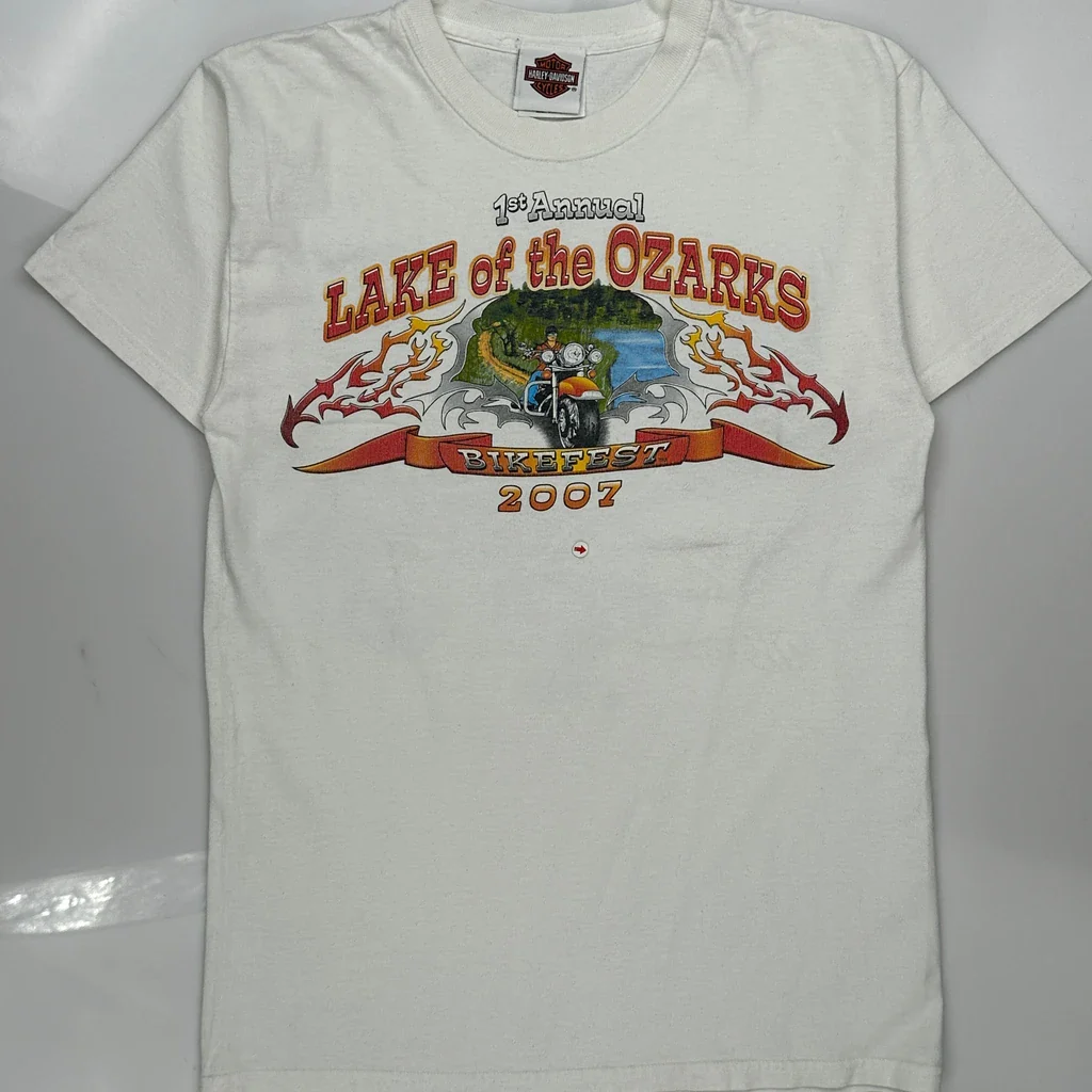 Lake Of The Ozarks Bikefest 2007 Harley Davidson Graphic T-Shirt - Small White Cotton - Image 3
