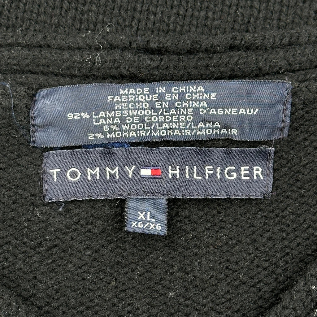 Lambswool Mohair Tommy Hilfiger Chunky Knit Striped Jumper - XL Black Wool Blend - Image 3