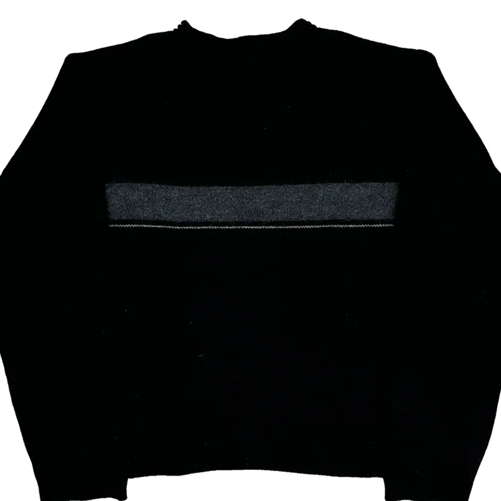 Lambswool Mohair Tommy Hilfiger Chunky Knit Striped Jumper - XL Black Wool Blend - Image 7