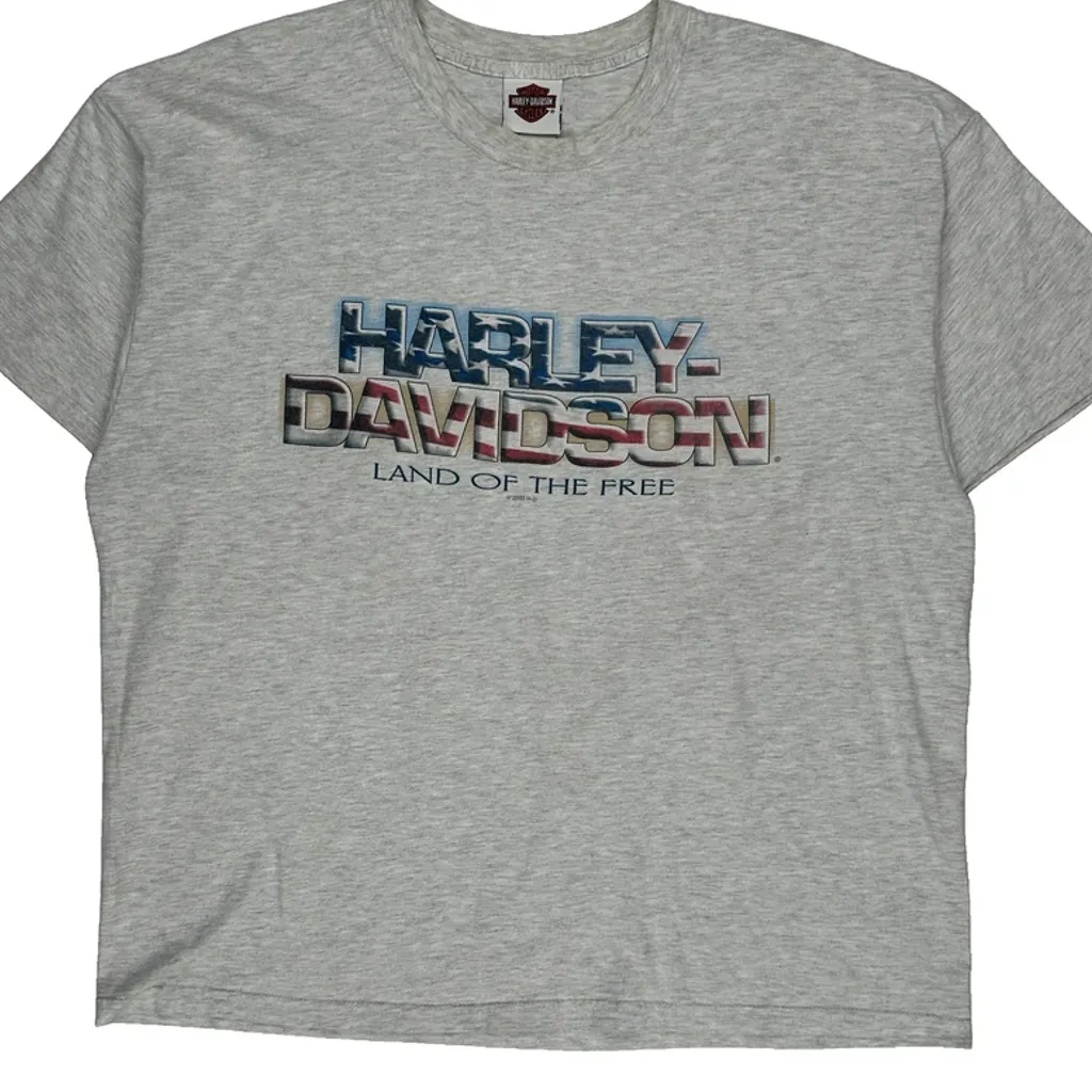 Land Of The Free Harley Davidson Graphic T-Shirt - XL Grey Cotton - Image 4