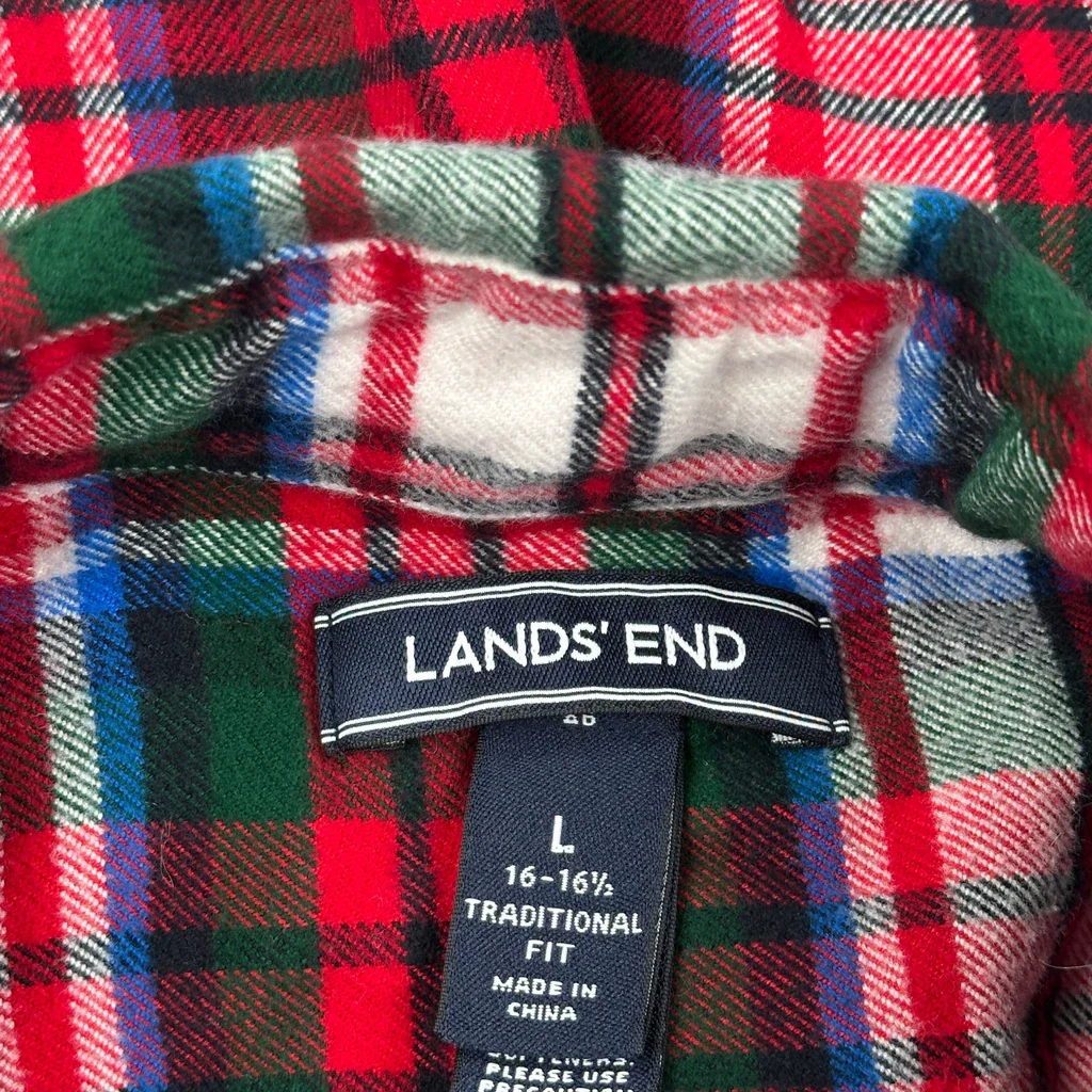 Lands End Checked Flannel Shirt - Large Red Cotton - Image 3