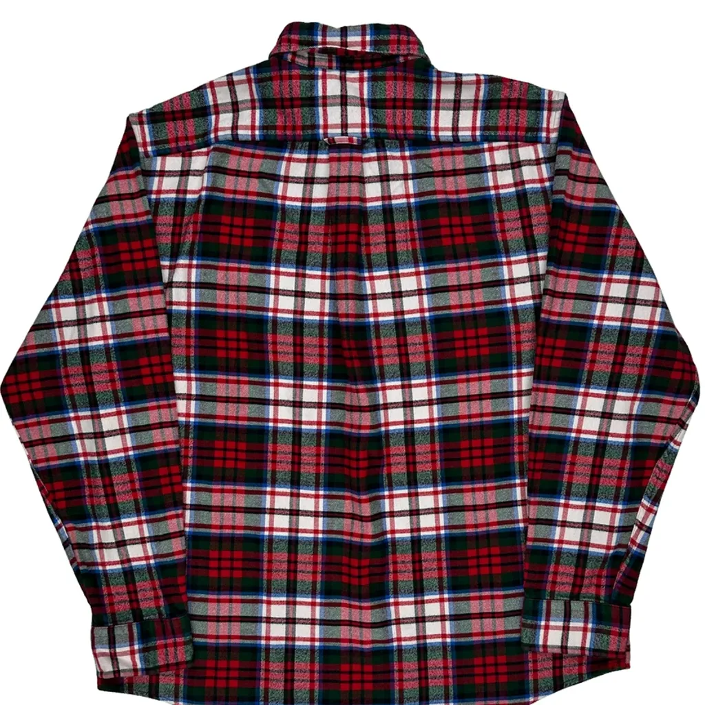 Lands End Checked Flannel Shirt - Large Red Cotton - Image 6