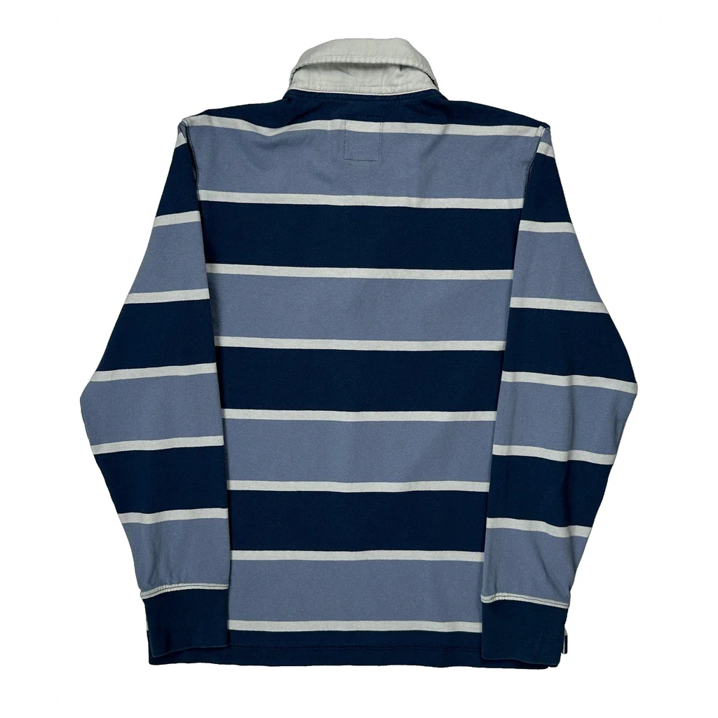 Lands End Striped Rugby Shirt - Small Blue Cotton - Image 2