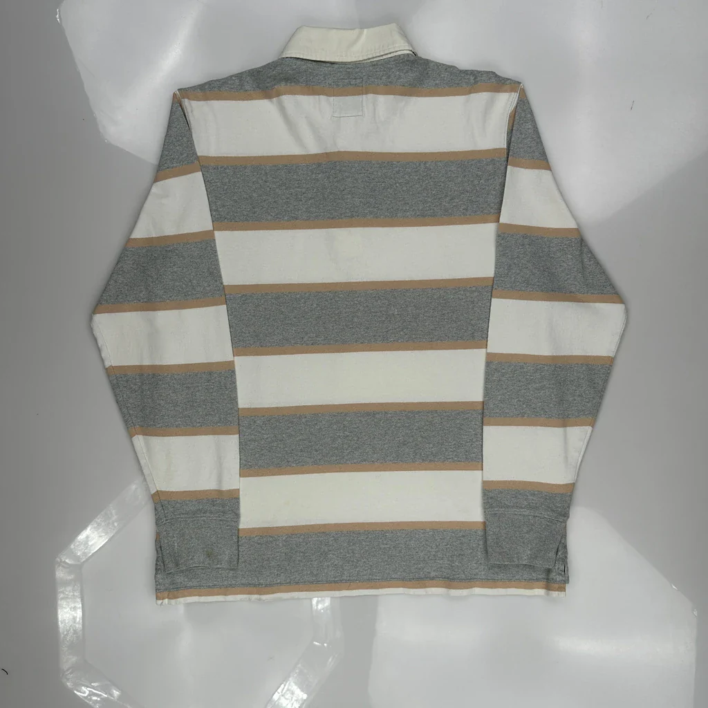 Lands End Striped Rugby Shirt - Large Grey Cotton - Image 3