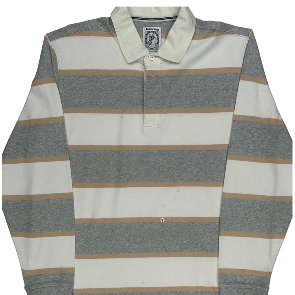 Lands End Striped Rugby Shirt - Large Grey Cotton - Image 8