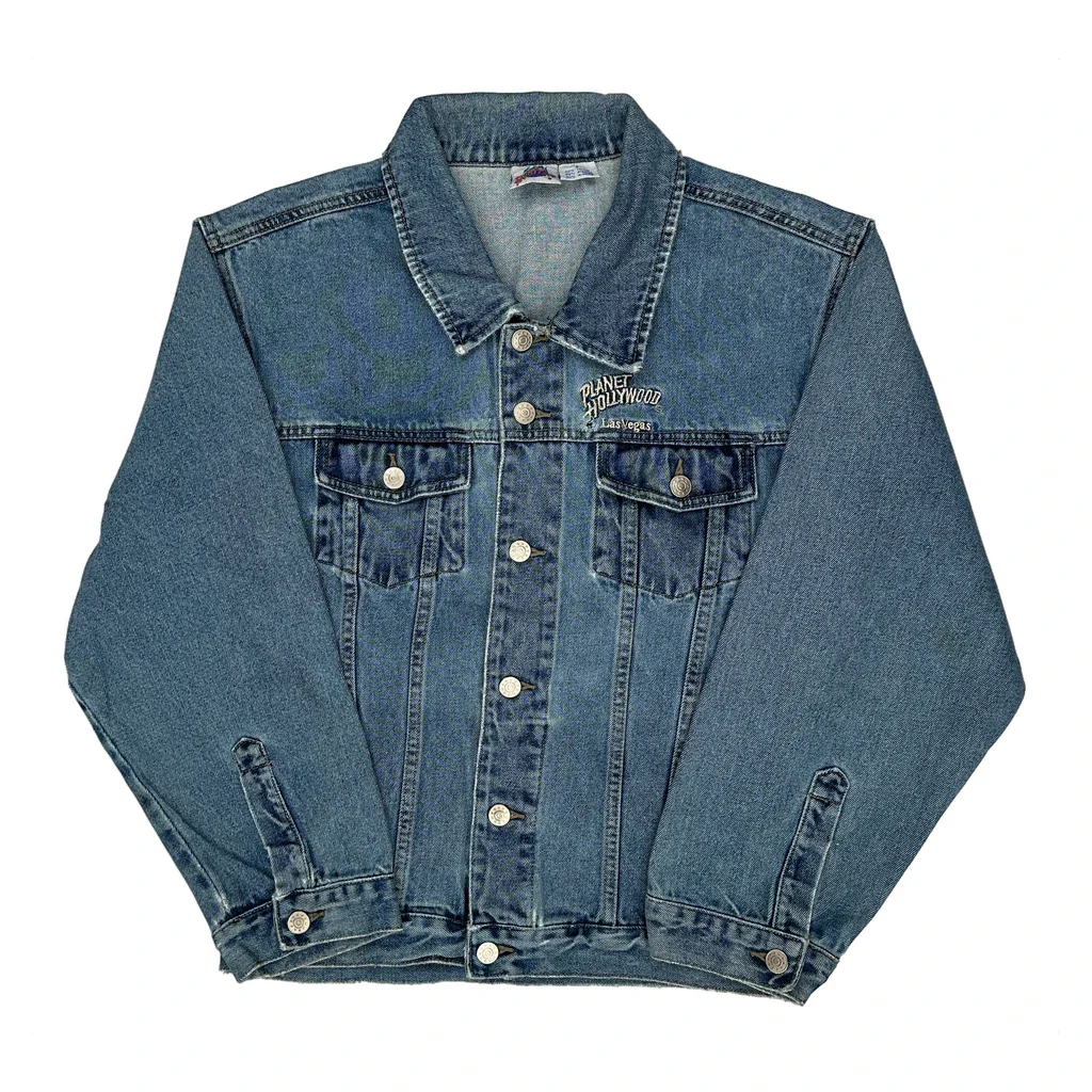 Las Vegas Planet Hollywood Graphic Denim Jacket - Small Blue Cotton