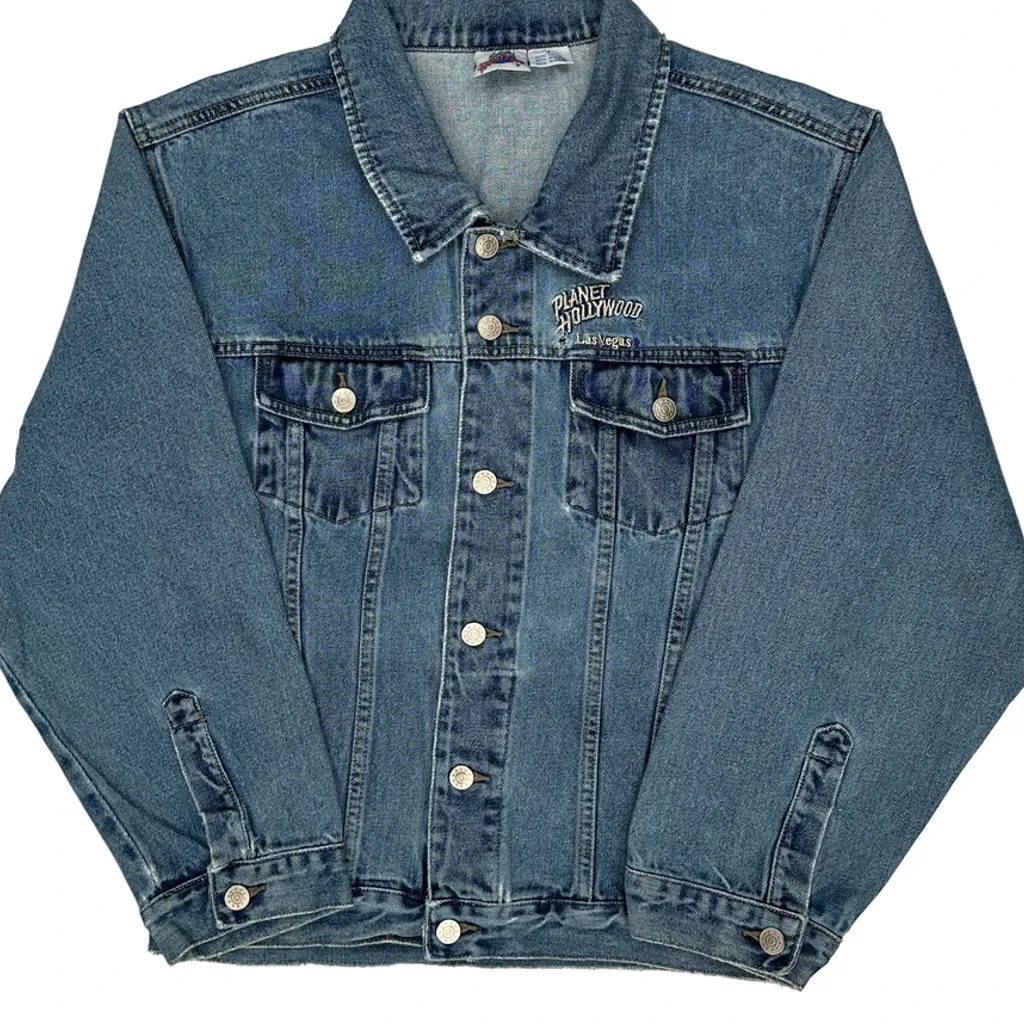 Las Vegas Planet Hollywood Graphic Denim Jacket - Small Blue Cotton - Image 4