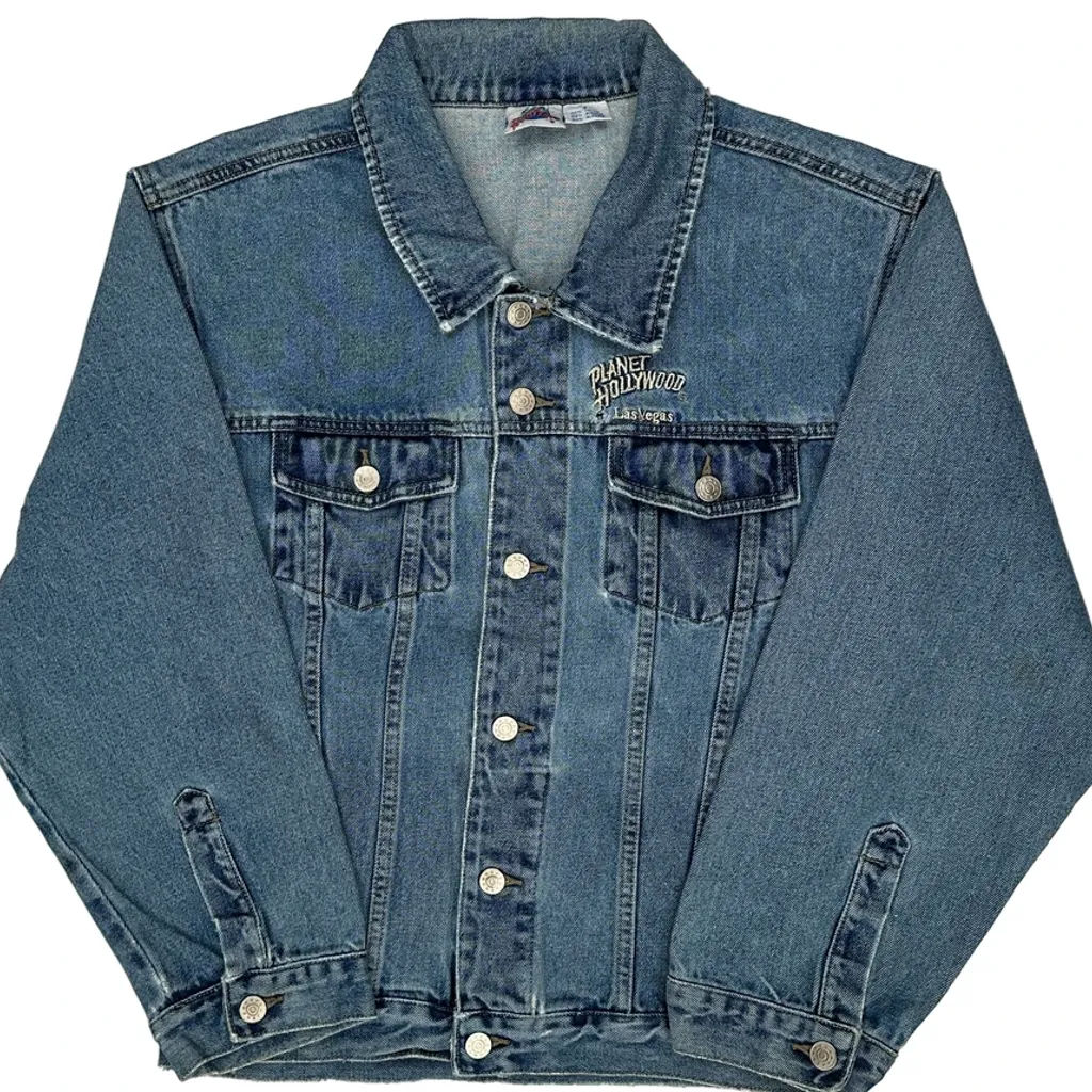 Las Vegas Planet Hollywood Graphic Denim Jacket - Small Blue Cotton - Image 5
