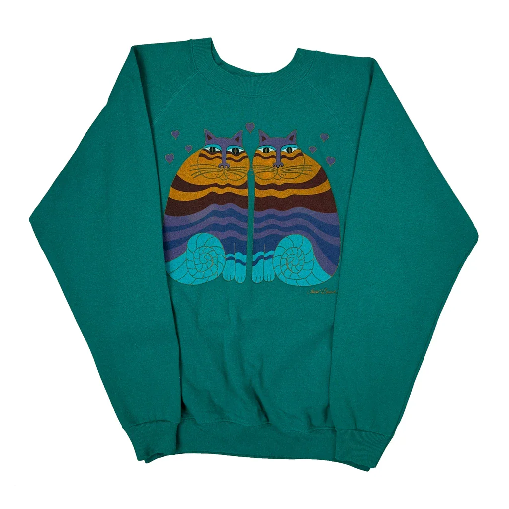 Cats Laurel Burch Graphic Sweatshirt - Large Green Cotton