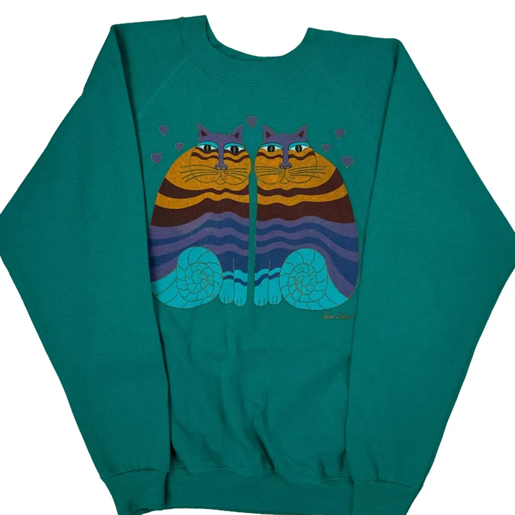 Cats Laurel Burch Graphic Sweatshirt - Large Green Cotton - Image 4