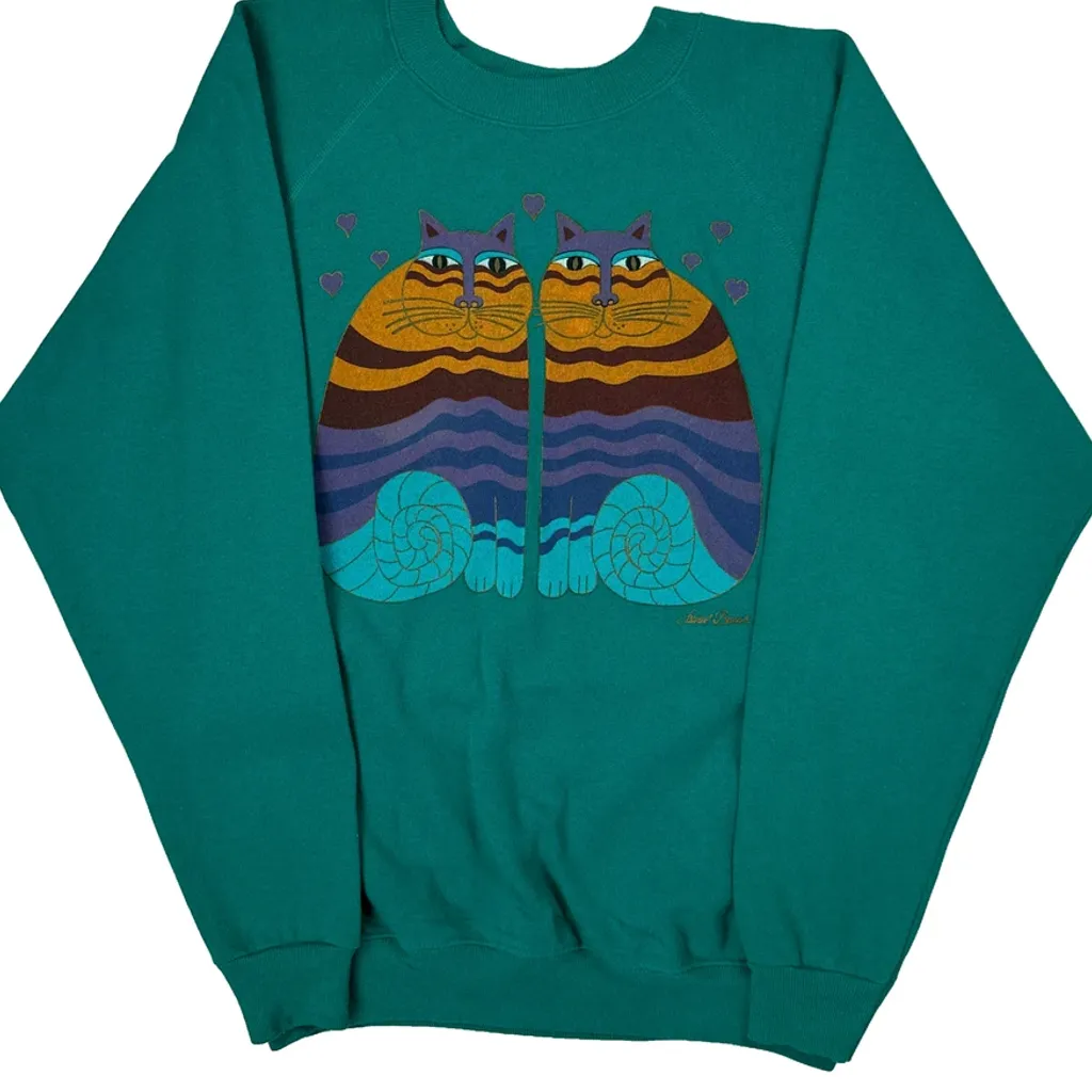 Cats Laurel Burch Graphic Sweatshirt - Large Green Cotton - Image 5