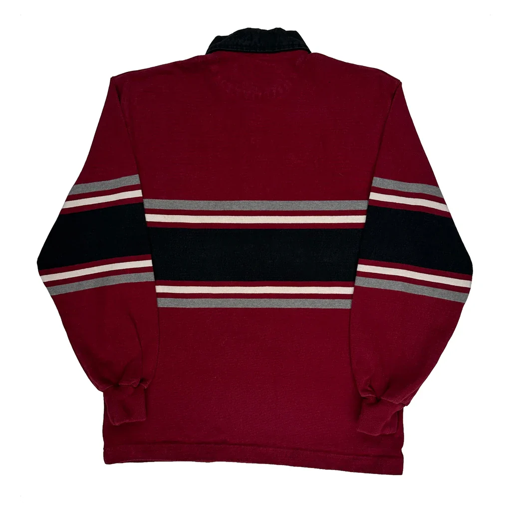 Layer Striped Rugby Shirt - Medium Burgundy Cotton - Image 2