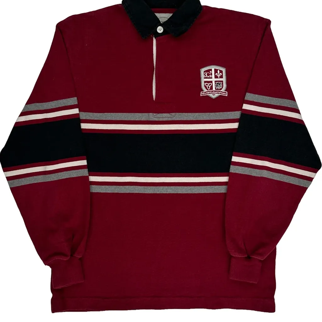 Layer Striped Rugby Shirt - Medium Burgundy Cotton - Image 4