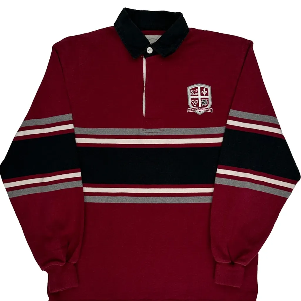 Layer Striped Rugby Shirt - Medium Burgundy Cotton - Image 5