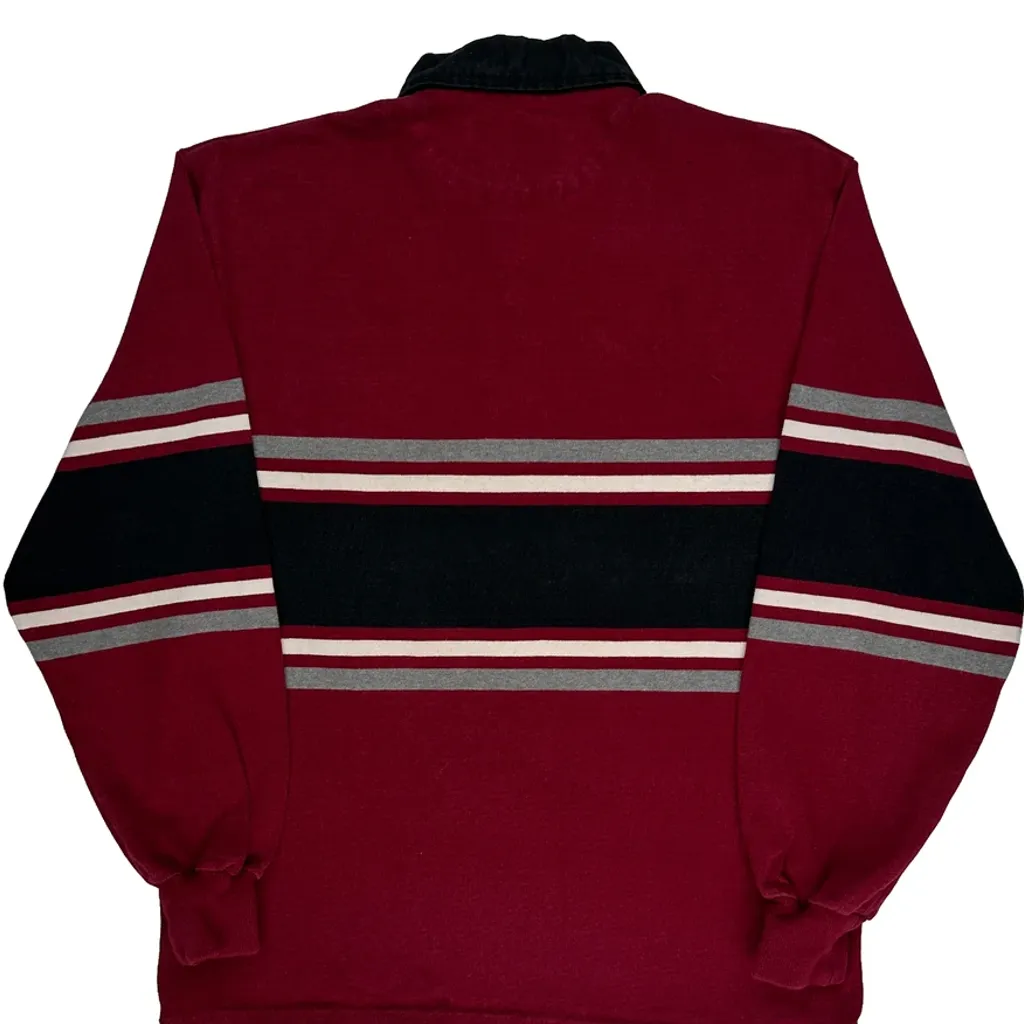 Layer Striped Rugby Shirt - Medium Burgundy Cotton - Image 7