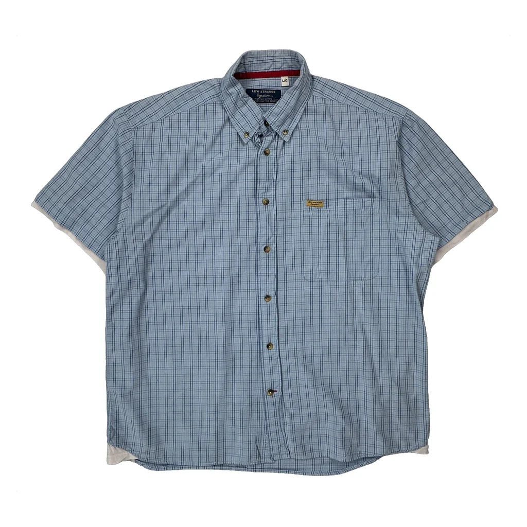Layered Levis Checked Short Sleeve Shirt - Large Blue Cotton