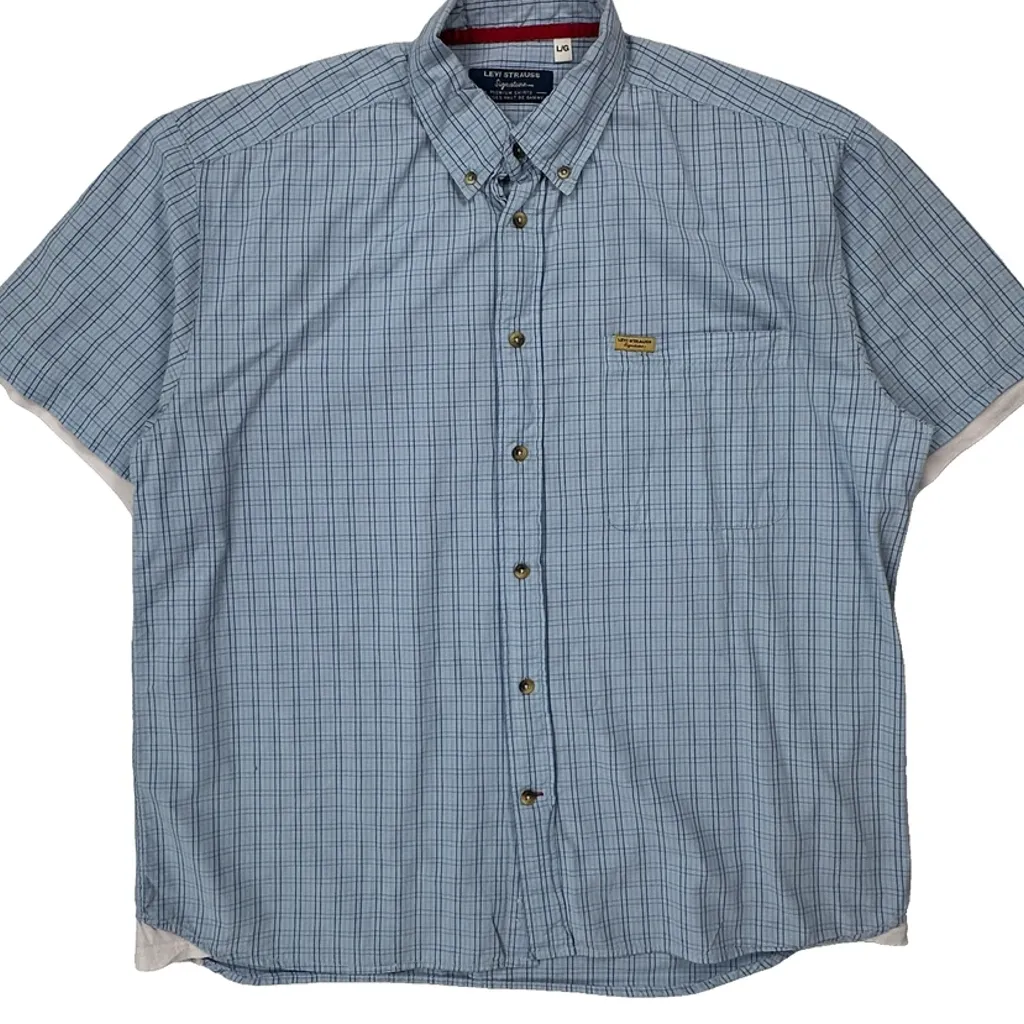 Layered Levis Checked Short Sleeve Shirt - Large Blue Cotton - Image 4