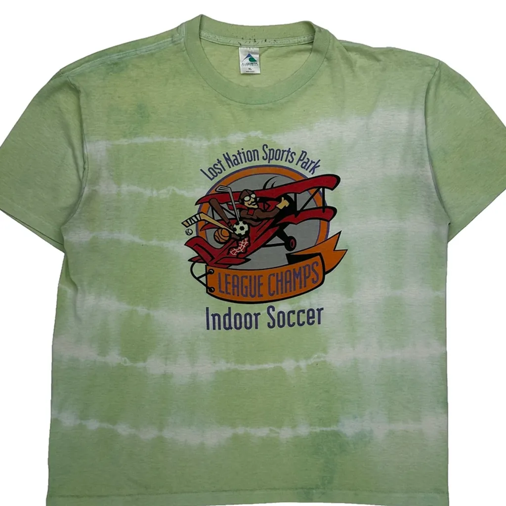 League Champs Indoor Soccer Augusta Single Stitch T-Shirt - XL Green Cotton - Image 4
