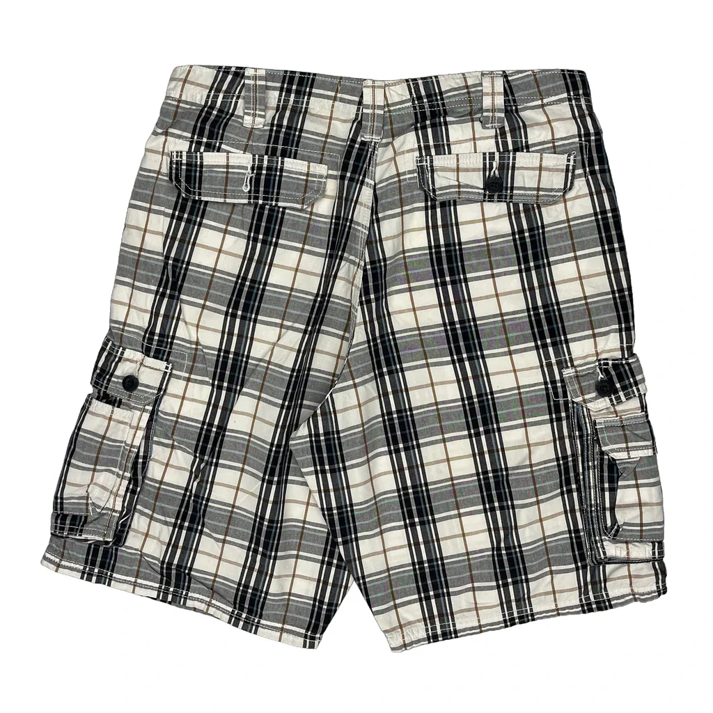 Lee Checked Cargo Shorts - 34W 11L Black Cotton