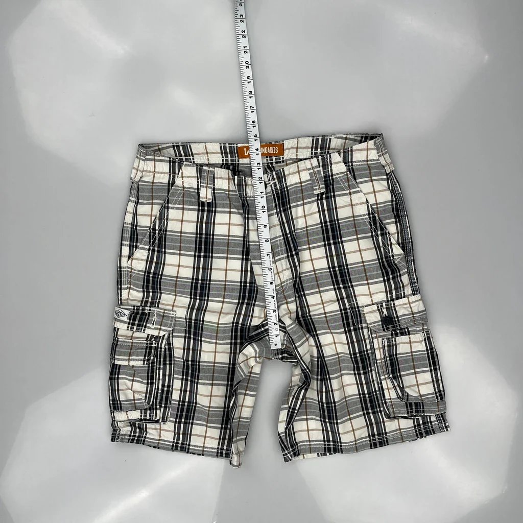 Lee Checked Cargo Shorts - 34W 11L Black Cotton - Image 4