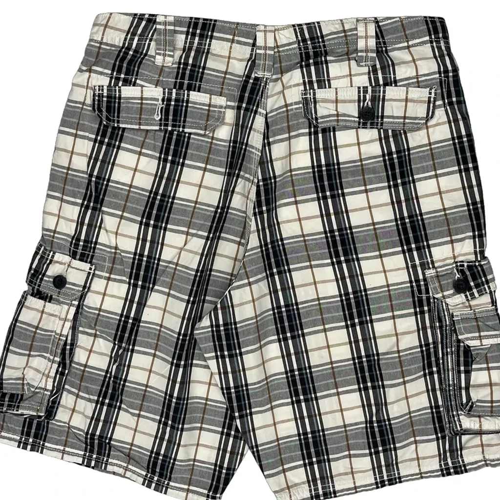 Lee Checked Cargo Shorts - 34W 11L Black Cotton - Image 7