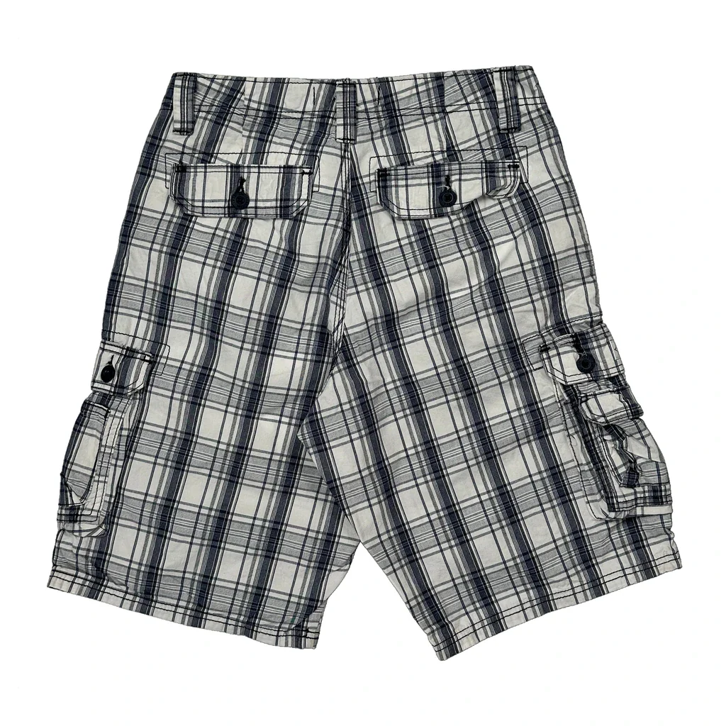 Lee Checked Cargo Shorts - 28W 11L Black & White Cotton