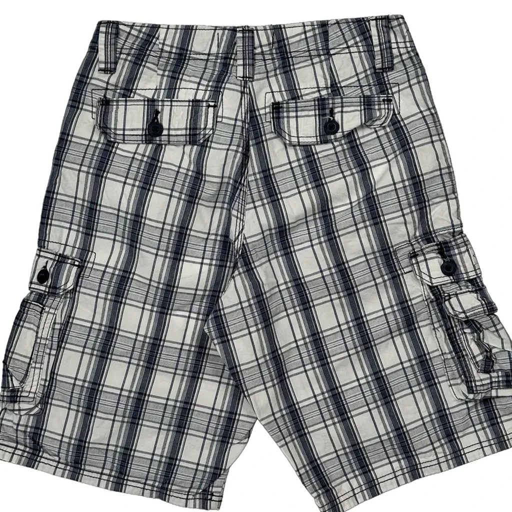 Lee Checked Cargo Shorts - 28W 11L Black & White Cotton - Image 7