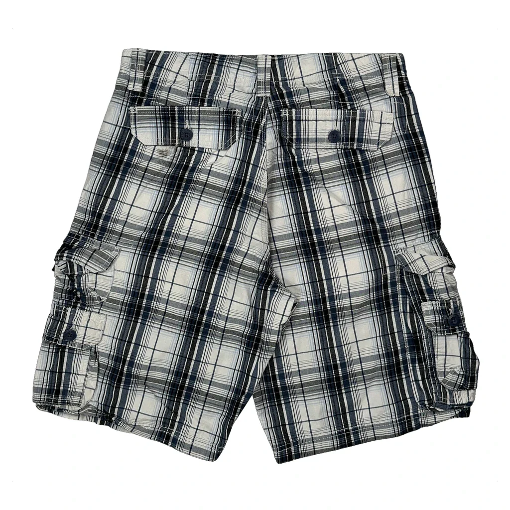 Lee Checked Cargo Shorts - 31W 11L Black & White Cotton