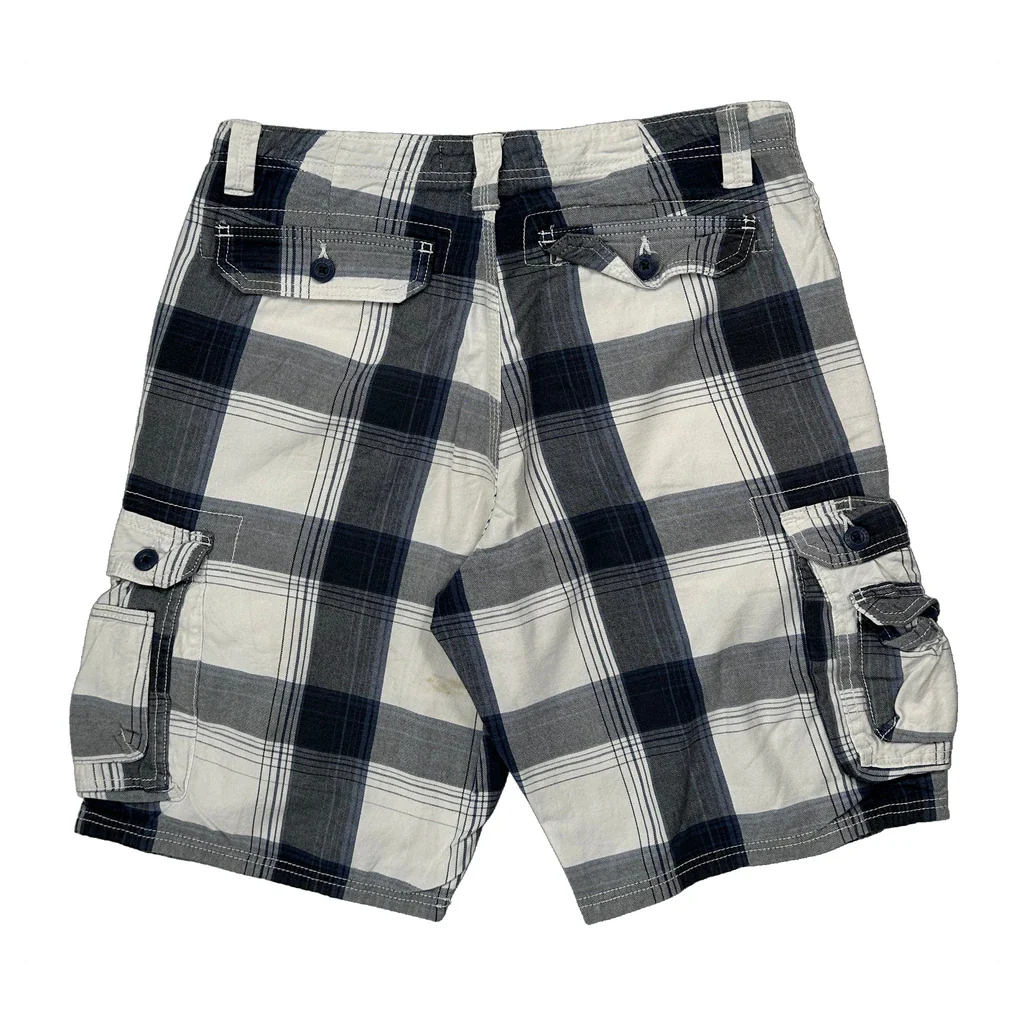Lee Checked Cargo Shorts - 32W 11L Black & White Cotton