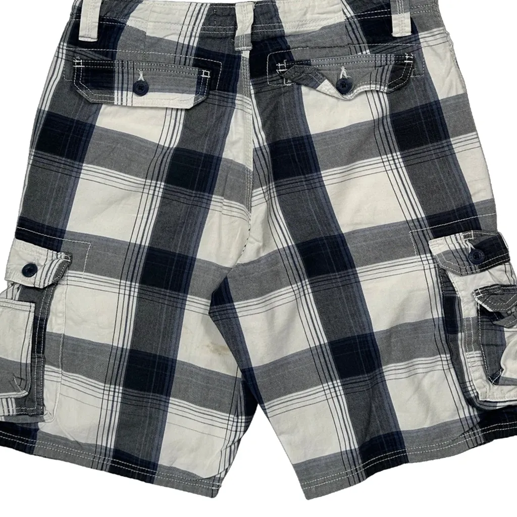 Lee Checked Cargo Shorts - 32W 11L Black & White Cotton - Image 7