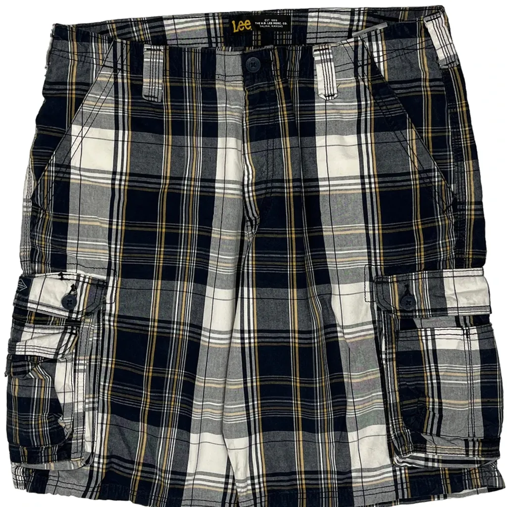 Lee Checked Cargo Shorts - 35W 11L Black & White Cotton - Image 10