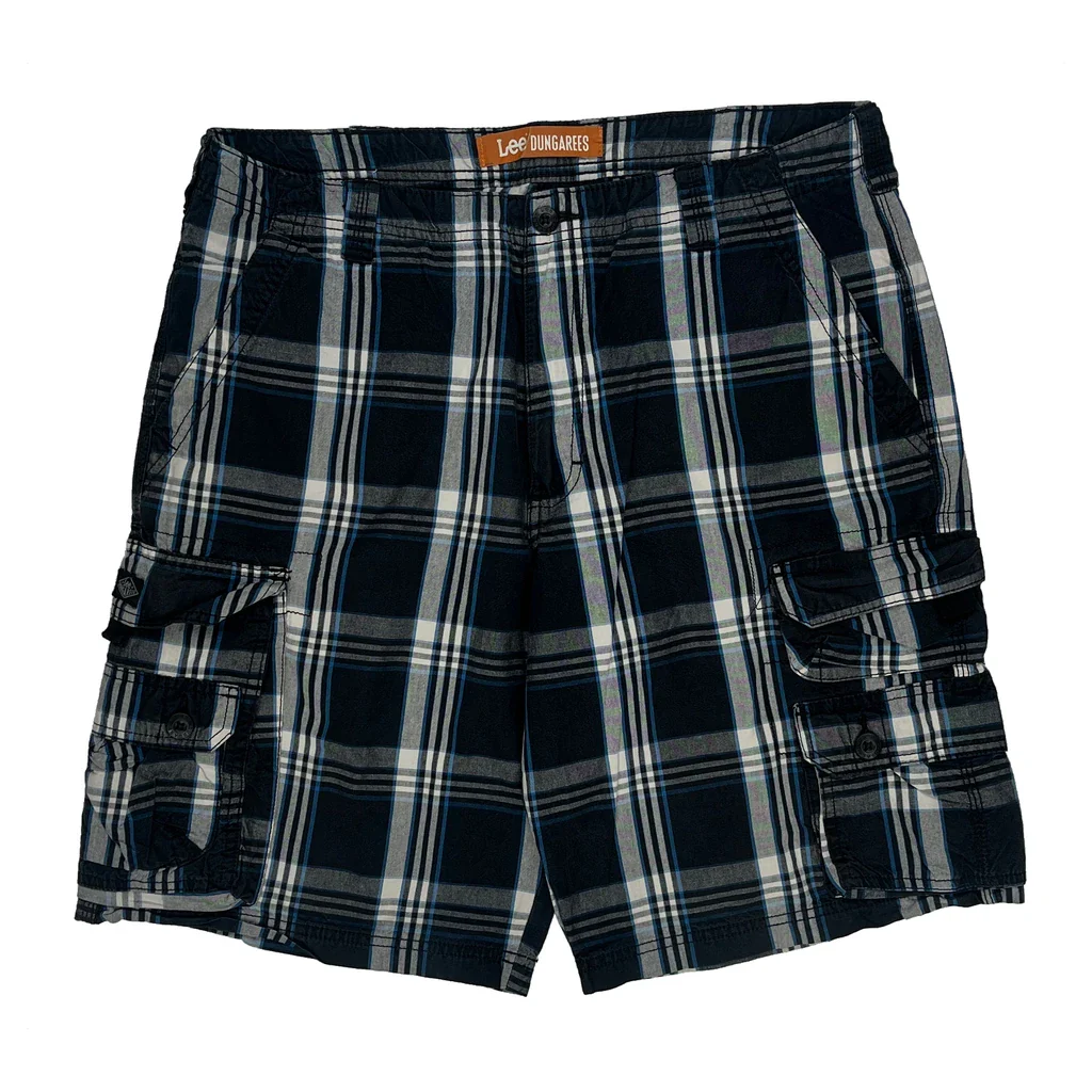 Lee Checked Cargo Shorts - 35W 10L Blue Cotton - Image 2
