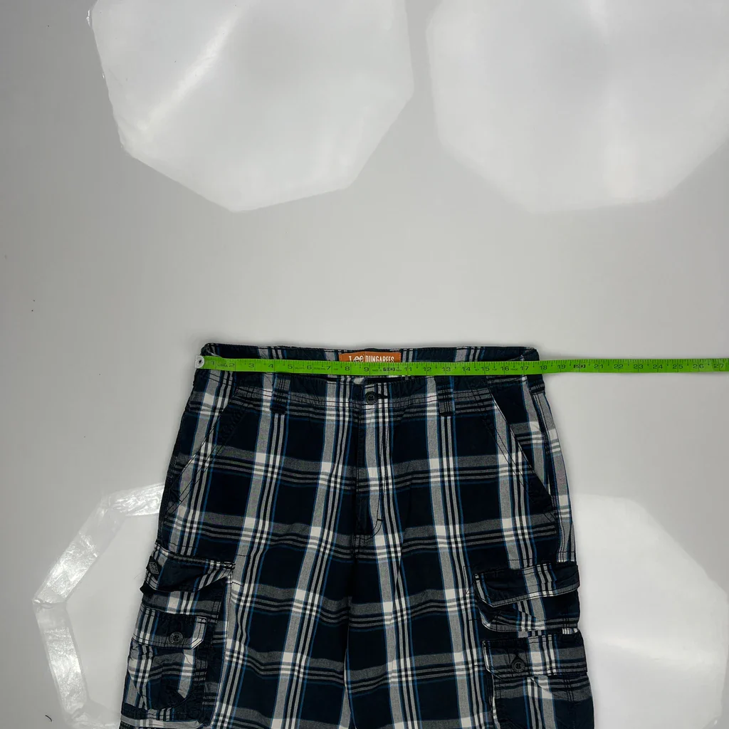 Lee Checked Cargo Shorts - 35W 10L Blue Cotton - Image 3