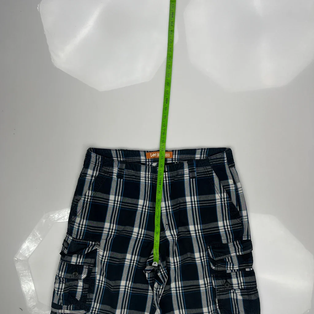 Lee Checked Cargo Shorts - 35W 10L Blue Cotton - Image 4