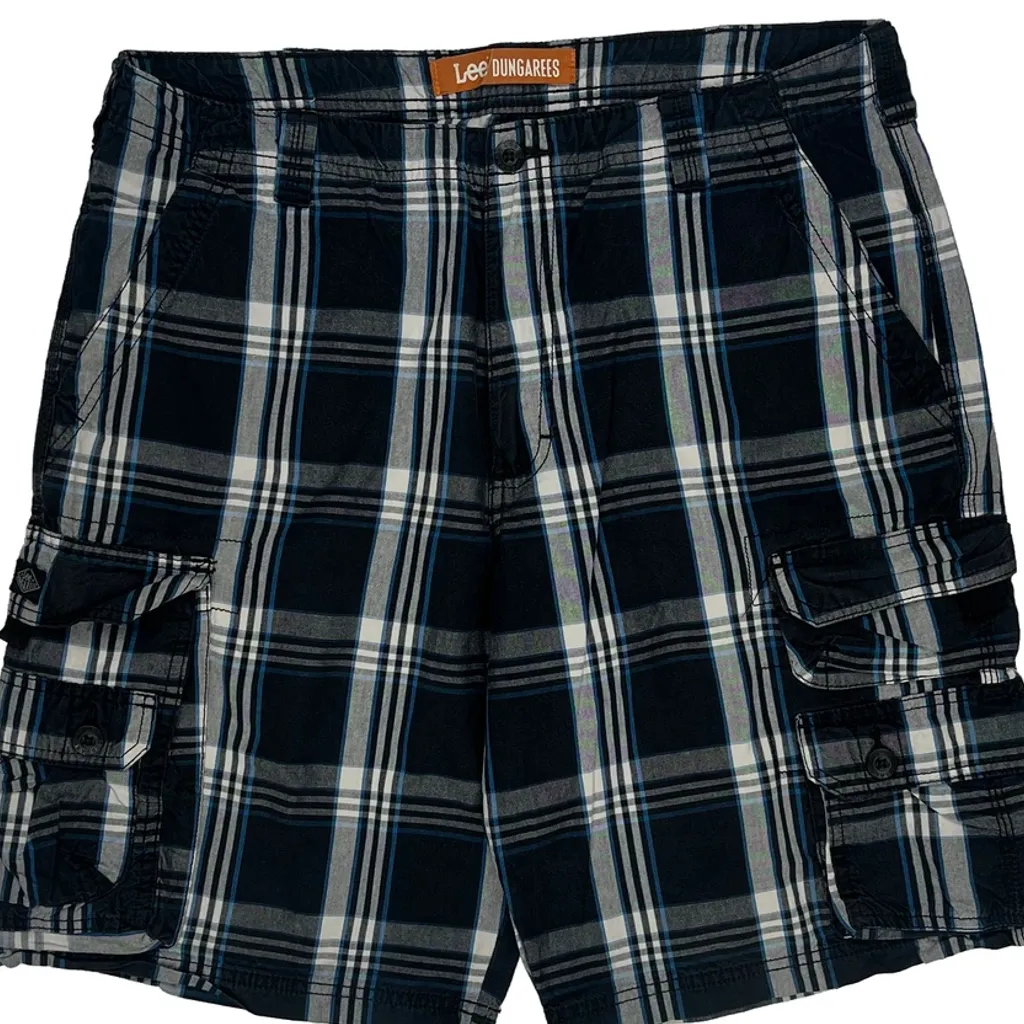 Lee Checked Cargo Shorts - 35W 10L Blue Cotton - Image 9