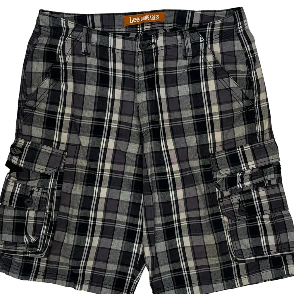 Lee Checked Cargo Shorts - 32W 10L Grey Cotton - Image 9