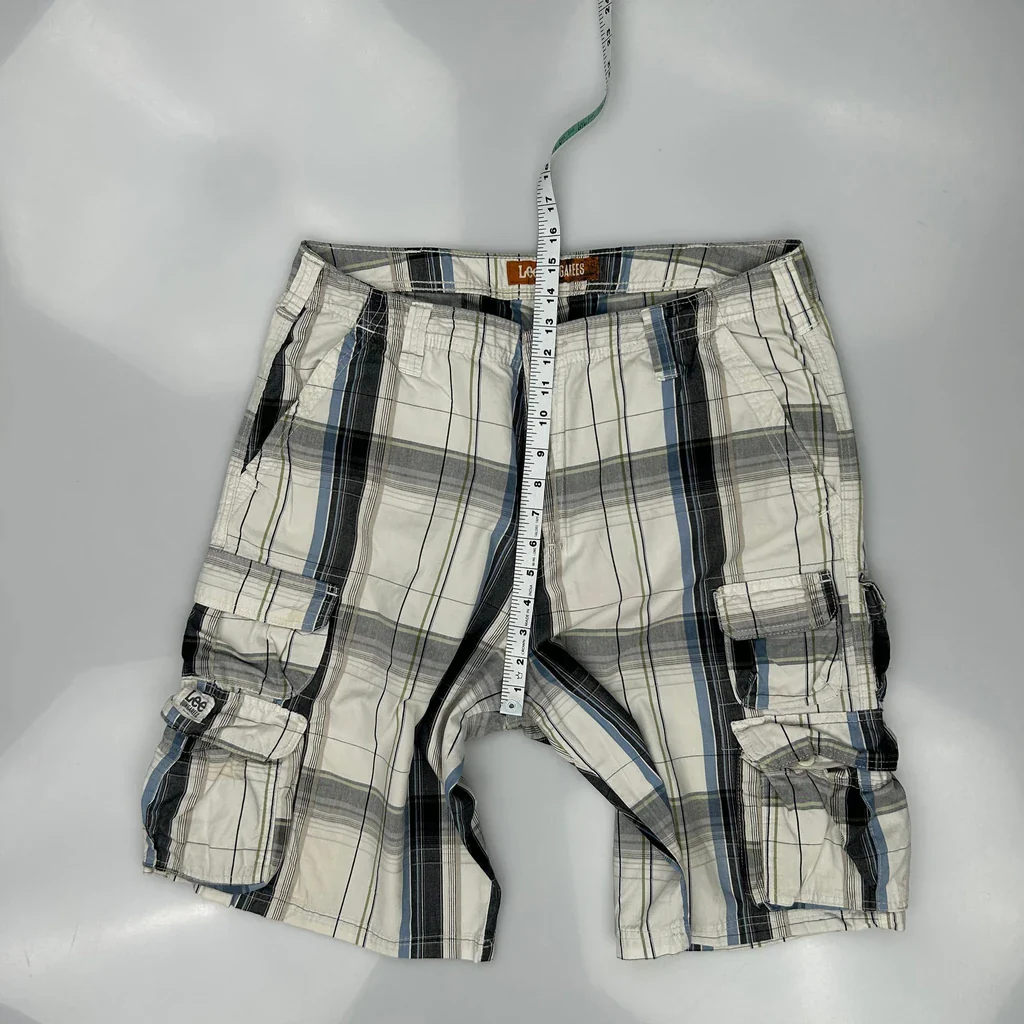 Lee Checked Cargo Shorts - 34W 11L Grey Cotton - Image 4