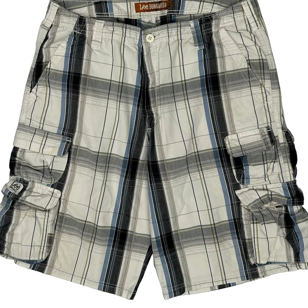 Lee Checked Cargo Shorts - 34W 11L Grey Cotton - Image 9