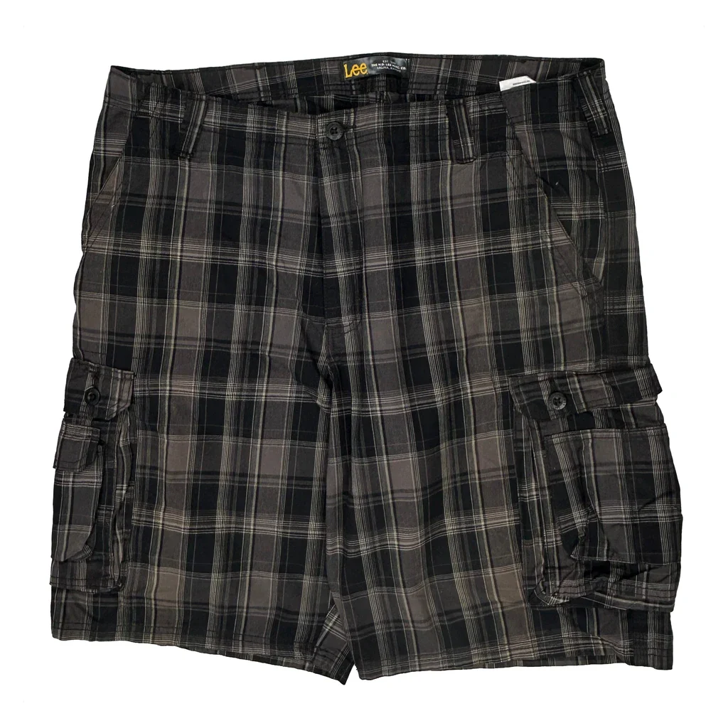 Lee Checked Cargo Shorts - 40W 11L Grey Cotton - Image 2