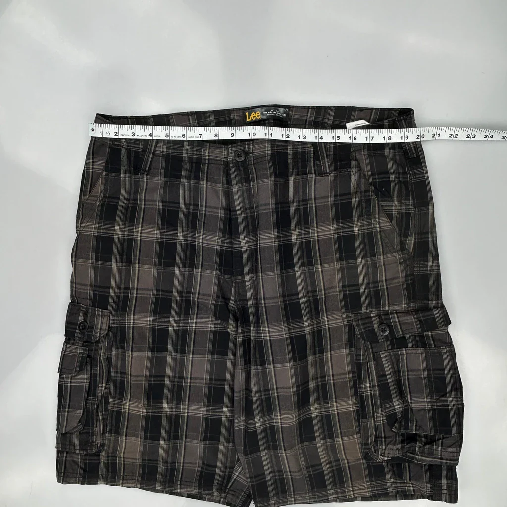 Lee Checked Cargo Shorts - 40W 11L Grey Cotton - Image 3