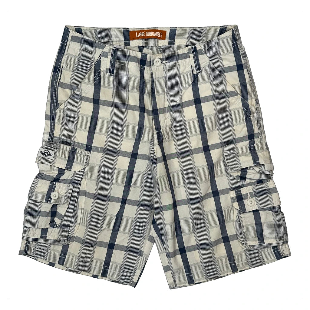 Lee Checked Cargo Shorts - 30W 10L White Cotton - Image 2