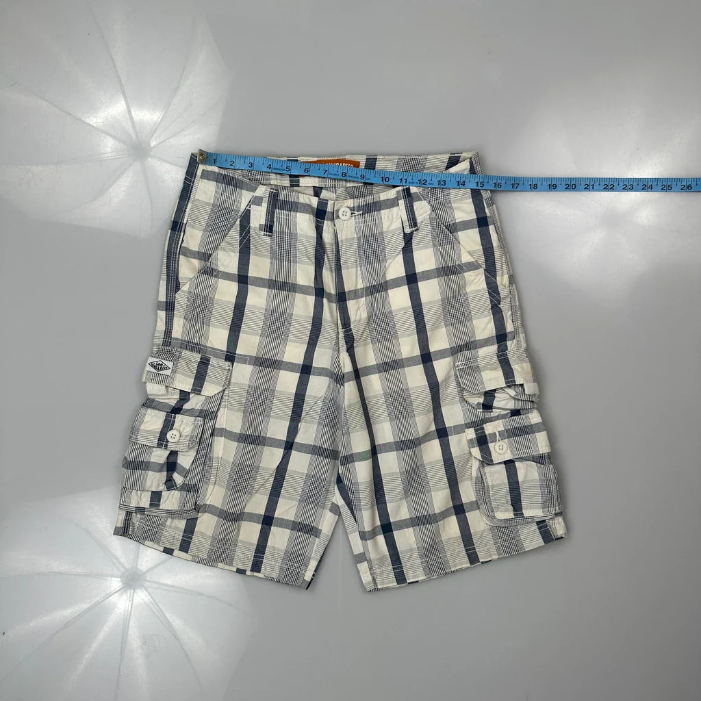 Lee Checked Cargo Shorts - 30W 10L White Cotton - Image 3